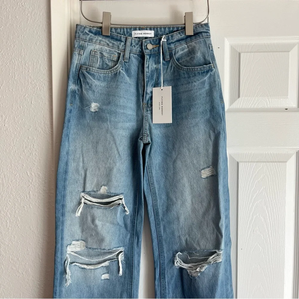Flying Monkey High Rise Wide Leg Jeans Distressed